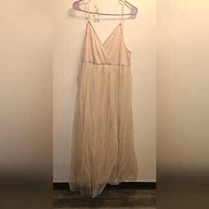 SHEIN Cream Iridescent Sequin Tulle Maxi Skirt